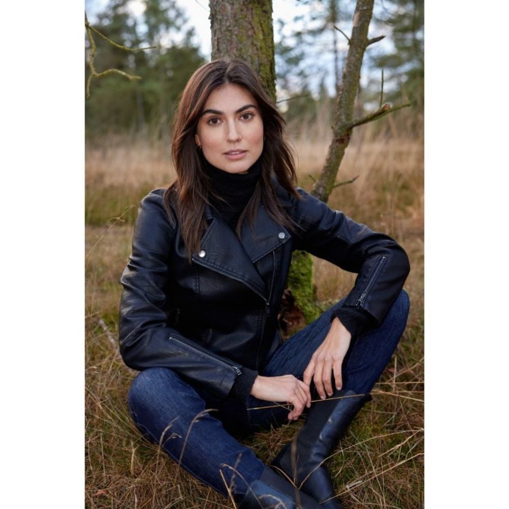 NWT Soya Concept Gunilla 7 Black Faux Leather Moto Biker Jacket